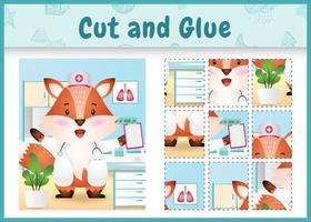 Children board game cut and glue with a cute fox using costume nurses vector