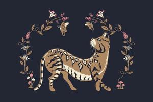 Beautiful Stylish Bengal Cat with Flourish background vector