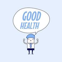 Businessman standing with good health word balloon healthy lifestyle concept Cartoon character thin line style vector