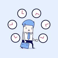 Businessman with many clocks Cartoon character thin line style vector