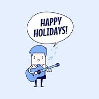 Businessman is playing a guitar and sing Happy Holidays Cartoon character thin line style vector