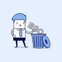 Businessman throw his ego into the trash Cartoon character thin line style vector