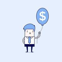 Businessman holding money dollar sign balloon Cartoon character thin line style vector