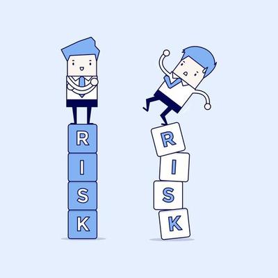 Business risk management of difference businessman between a success and failure Cartoon character thin line style vector