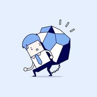 Businessman carrying a big rock Cartoon character thin line style vector