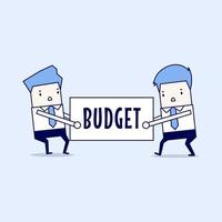 Two businessmen are pulling the budget to each other Cartoon character thin line style vector