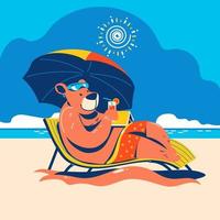 Bear on Staycation at the Beach to Enjoy the Summer Time vector