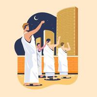 Hajj Pilgrims Stoning Devils Pillars or Commonly Called Jamaraat . Throwing Concept for Sacred Moslem Pilgrimage step vector