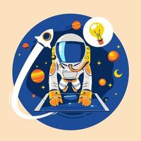 Astronaut Kid Learns Online Astronomy. Lesson Concept about Earth and Space vector