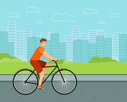 Man city bicycle White rider on bike flat vector character