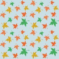 Seamless repeating pattern of multicolored maple leaves on a blue background vector