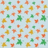 Seamless repeating pattern of multicolored maple leaves on a blue background vector