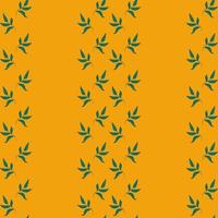 Seamless pattern with green leaves on an orange background vector