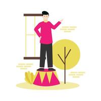 Person explaining a series of circus events flat vector illustration
