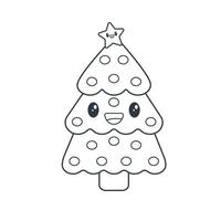 dibujo bonito kawaii árbol de navidad sonriendo vector