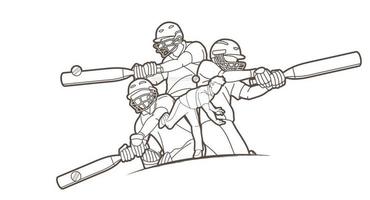 Outline Cricket Player Team Sport Action vector