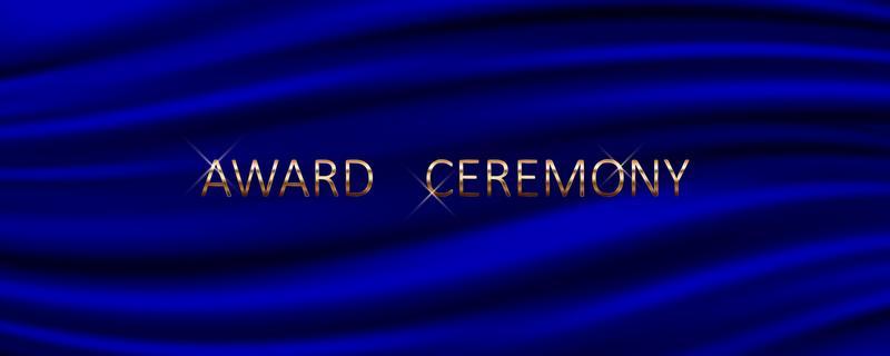 Award ceremony banner with blue silk background