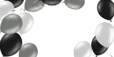 Banner horizontal con globos de helio negros y plateados. vector