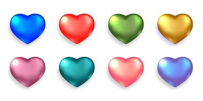 Set of realistic 3d hearts isolated on white background vector