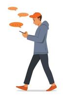 Man is Chatting on the Mobile Phone While Walking vector