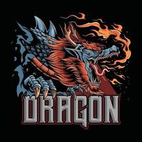 un dragón de la cultura japonesa que emite fuego este diseño es perfecto para diseñar camisetas o logotipos de deportes electrónicos para jugadores vector