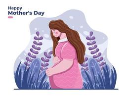 feliz día de la madre con la ilustración de la madre embarazada con fondo floral que se puede utilizar para carteles, etc.