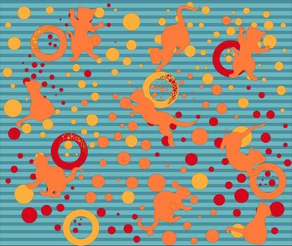 imagen vectorial de un patrón con siluetas de un gato juguetón y una franja horizontal vector