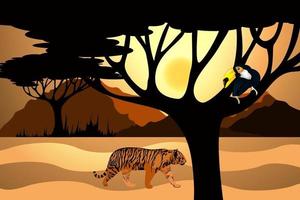 Vector image of a shroud and a wandering tiger in search of food