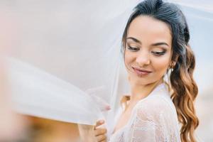 Bride in her dressing gown photo