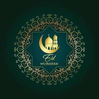 Green Eid Mubarak Greeting Card with Golden Color Design vector