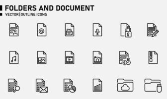 carpetas y conjunto de iconos de contorno de documentos vector