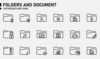 carpetas y conjunto de iconos de contorno de documentos vector