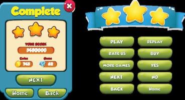 Level selection game menu scene with buttons  loading bar and stars Pro Vector