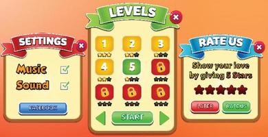 Level selection game menu scene with buttons  loading bar and stars Pro Vector