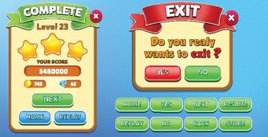 Level selection game menu scene with buttons  loading bar and stars Pro Vector