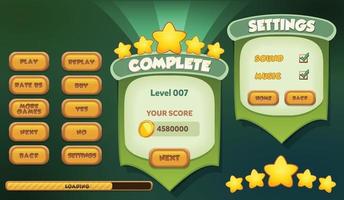 Level selection game menu scene with buttons  loading bar and stars Pro Vector