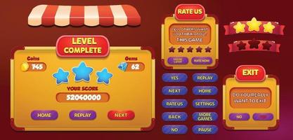 Level selection game menu scene with buttons  loading bar and stars Pro Vector