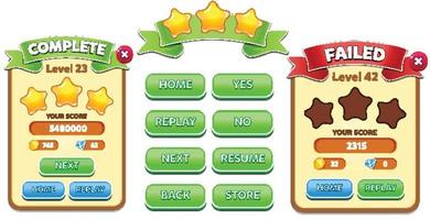 Level selection game menu scene with buttons  loading bar and stars Pro Vector