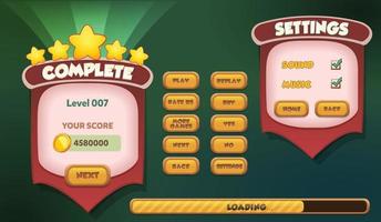 Level selection game menu scene with buttons  loading bar and stars Pro Vector