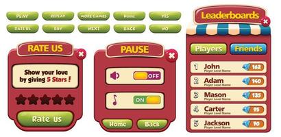 Level selection game menu scene with buttons  loading bar and stars Pro Vector