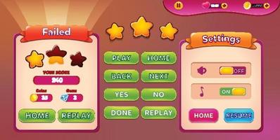 Level selection game menu scene with buttons  loading bar and stars Pro Vector