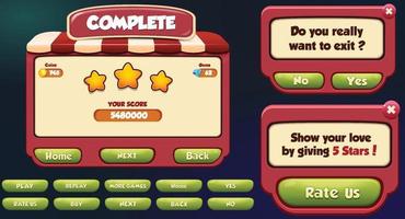 Level selection game menu scene with buttons  loading bar and stars Pro Vector