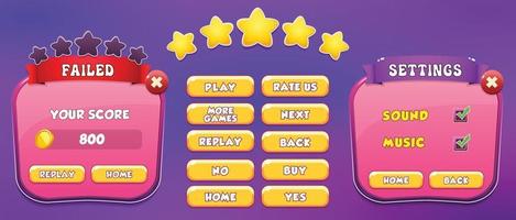 Level selection game menu scene with buttons  loading bar and stars Pro Vector