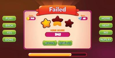 Level selection game menu scene with buttons  loading bar and stars Pro Vector