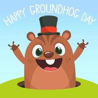 Happy cartoon groundhog on his day vector illustration