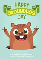 Happy cartoon groundhog on his day vector illustration