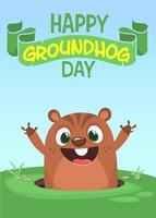 Happy cartoon groundhog on his day vector illustration