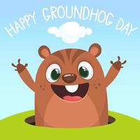 Happy cartoon groundhog on his day vector illustration