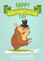 Happy cartoon groundhog on his day vector illustration