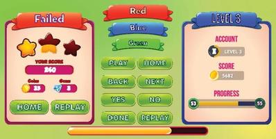 Level selection game menu scene with buttons  loading bar and stars Pro Vector